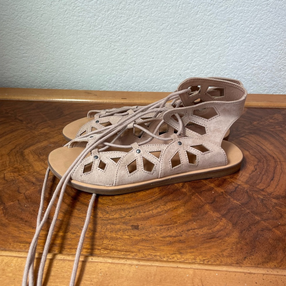 Blush Pink Lace Up Gladiator Sandal 8.5